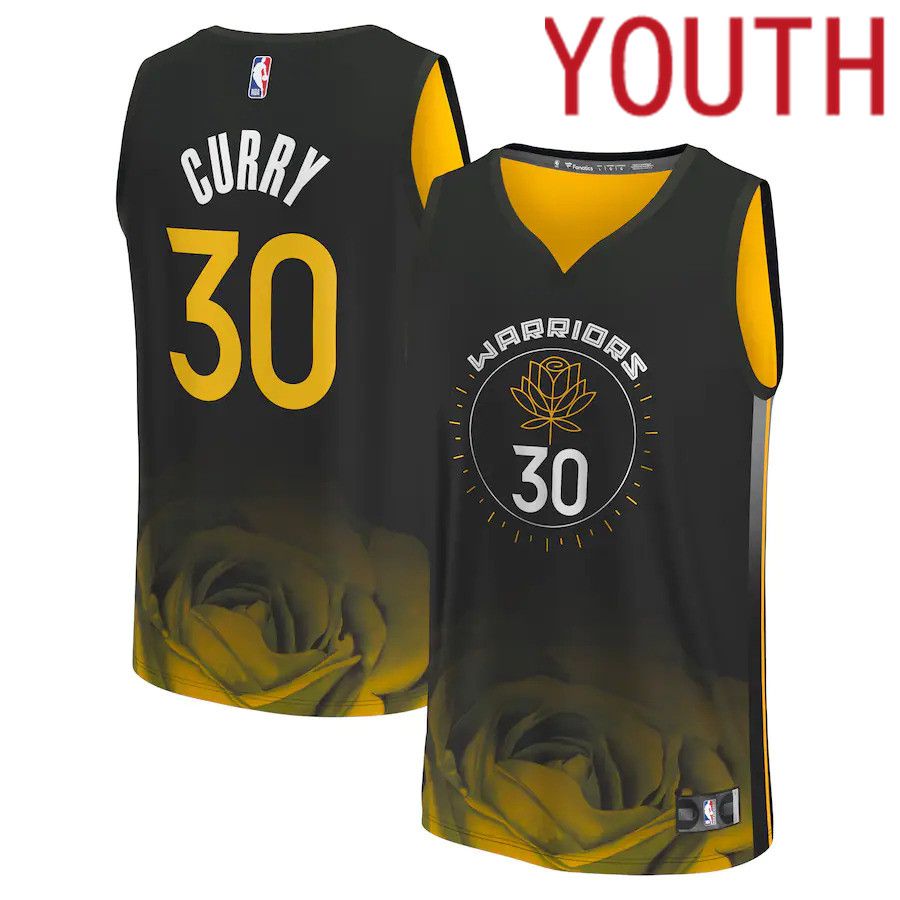Youth Golden State Warriors 30 Stephen Curry Fanatics Branded Black City Edition 2022-23 Fastbreak NBA Jersey